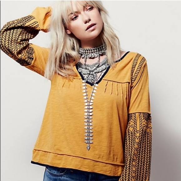 Free People Tops - Free People Island Hopper Orange Embroidered Balloon Sleeve Top